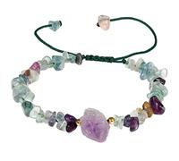 Wizock Raw Amethyst Drusy-Quartz Colorful Gemstones and Crystals Bracelets Tumbled Chip Gems Stones Energy Stretch Bracelets for Women (Fluorite)