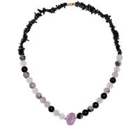 Wizock Raw Amethyst/Rutilated Quartz/Black Tourmaline Chips Beaded Necklace Spiritual Triple Protection Crystals Necklaces for Women