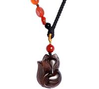 Wizock Red Agate/Black Obsidian Fox Dainty Necklaces for Women Crystals and Gemstones Animal Pendant Necklace Protection Amulet Gifts Adjustable (ice fox)