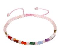 Wizock Reiki 7 Chakra Beaded Anklet Meditation Yoga Colorful Ankle Bracelets for Women Balance Beach Foot Jewelry Adjustable (Rose Quartz)