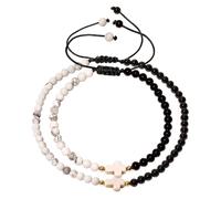 Wizock Reiki Black Onyx/Howlite Cross Charms Bracelets for Women Spiritual Crystals Beaded Bracelets and Anklet Meditation Prayer Jewelry (1 Set)