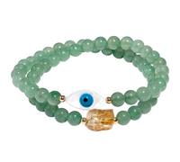 Wizock Shell Evil Eye/Aventurine/Citrine Bracelets Stretch Wrap Beaded Bracelets for Women Crystals Jewelry Protection and Prosperity Good Luck Gifts