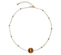 Wizock Simple 14mm Spiritual Gems Gold Plated Chain Necklace, Tiger's Eye