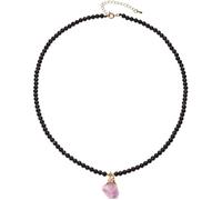 Wizock Simple 4mm Black Agate Beaded Necklace Raw Amethyst Crystals Pendant Necklaces for Women Protection Love Spiritual Gemstones February Birthstone Jewelry