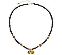 Wizock Simple Black Agate Beaded Necklace Protection Spiritual Wrapped Crystals Hexagonal Prism Point Pendant Necklaces for Women (Tiger's Eye)