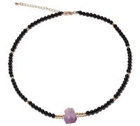 Wizock Simple Black Agate/White Shell Beaded Necklace Raw Amethyst Choker Necklaces for Women Protection Balance Jewelry (Black Agate)