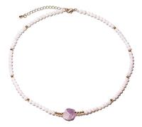 Wizock Simple Black Agate/White Shell Beaded Necklace Raw Amethyst Choker Necklaces for Women Protection Balance Jewelry (White Shell)