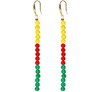 Wizock Simple Long Dangle Earrings for Women 4mm Energy Crystals Beaded Earrings Wealth Protection Jewelry (Yellow/Red/Green Agate)