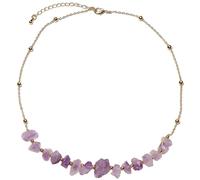 Wizock Simple Raw Amethyst Beaded Necklace Adjustable 14k Gold Plated Chain Necklaces for Women 16+2 Inches February Birthstone Jewelry