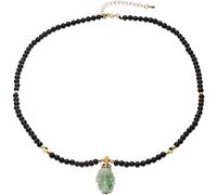 Wizock Simple Spiritual Black Agate Beaded Necklace Good Luck Aventurine Skull Pendant Necklaces for Women Protection and Prosperity Evil Eye Jewelry