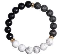 Wizock Triple Obsidian/Lava Stone/Agate Beaded Bracelets for Women Men Essential Oil Diffuser Yoga Meditation Stretch Bracelets (White)