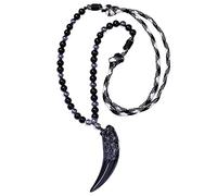 Wizock Wolf Tooth Obsidian Pendant Couples Necklace Beads Chain Crystals Protection Necklaces for Women and Men Unisex Jewelry (Classic Wolf Tooth)