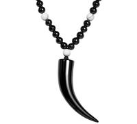 Wizock Wolf Tooth Obsidian Pendant Couples Necklace Beads Chain Crystals Protection Necklaces for Women and Men Unisex Jewelry (Simple)