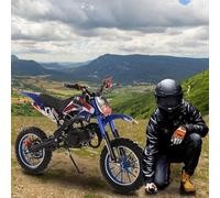 Wizoowip Dirt Bike 49cc 2-Stroke Petrol Motorcycle for Kids Ages 3-10 Off Road Mini Motorcycle Gift Blue