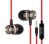Wizoowip Dirt-resistant Wired Headphones Wear-resistant Universal In-ear with Hifi Sound Surround Bass Built-in Noise-cancelling Microphone Red
