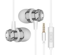 Wizoowip Dirt-resistant Wired Headphones Wear-resistant Universal In-ear with Hifi Sound Surround Bass Built-in Noise-cancelling Microphone Silver Gray