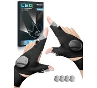 Wizstar LED Flashlight Gloves, Gifts for Men Him Boyfriend Husband, Cool Gadget Finger Lights Waterproof for Camping Fishing Repairing, 1 Pair, Black