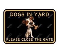 WIZYXQ Jack Russell Dogs In Yard Please Close The Gate Metal Tin Signs Funny Aluminum Sign for Yard Outdoor Decoration 8×12 Inches