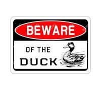 WIZYXQ Metal Sign - Beware of The Duck - Funny Aluminum Sign - Warning Decor for Yard, Garden, Garage, Fence - 8x12 Inches