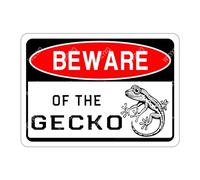 WIZYXQ Metal Sign - Beware of The Gecko - Funny Aluminum Sign - Warning Decor for Yard, Garden, Garage, Fence - 8x12 Inches