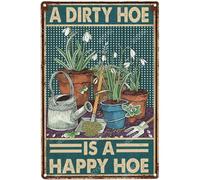 WIZYXQ Metal Signs A Dirty Hoe Is A Happy Hoe Sign Funny Vintage Tin Sign Aluminum Sign Retro Wall Decor for Home Office Farmhouse Yard Garden Shop Cafe Indoor Outdoor 8×12 Inches