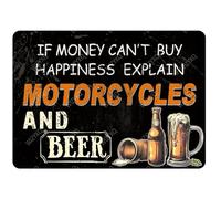 WIZYXQ Metal Signs If Money Can't Bu Happiness Explain Motorcycles And Beer Sign Funny Vintage Tin Sign Aluminum Sign Retro Wall Decor for Home Office Yard Garden Shop Cafe Indoor Outdoor 8×12 Inches