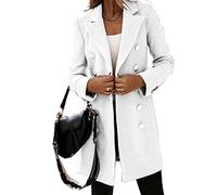 WJANYHN Autumn and Winter Leisure Exquisite Fashion Long-Sleeved Suit Collar Double-Breasted Nizi Jacket Windbreaker Coat Women White
