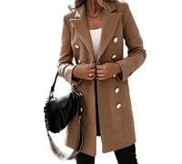 WJANYHN Autumn and Winter Leisure Exquisite Fashion Long-Sleeved Suit Collar Double-Breasted Nizi Jacket Windbreaker Coat Women