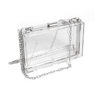 WJCD Clear Purses For Women Acrylic Clear Clutch Bag,Clear Purse Clear Clutch Purse Shoulder Handbag With Removable Chain, Silver, S
