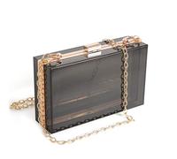 WJCD Women Clear Purse Acrylic Clear Clutch Bag, Shoulder Handbag With Removable Gold Chain Strap, Clear Black, S
