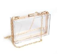 WJCD Women Clear Purse Acrylic Clear Clutch Bag, Shoulder Handbag With Removable Gold Chain Strap, Gold, S