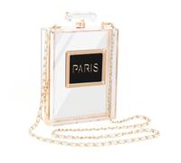 WJCD Women's Acrylic Paris Perfume Shaped Black Bag Purses Clutch Evening Bags Vintage Banquet Handbag, Transparent, S