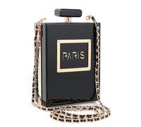 WJCD Women's Acrylic Paris Perfume Shaped Black Bag Purses Clutch Evening Bags Vintage Banquet Handbag, Black, S