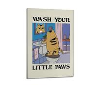 WJCSZS Wash Your Little Paws Cat Washing Up Wall Art, Cute Cat in The Toilet Print Posters Premium Canvas Wall Art Stunning Landscape，Cityscape, And Classic Movie Modern Home Decor Art Prints For Livi