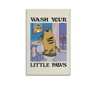 WJCSZS Wash Your Little Paws Cat Washing Up Wall Art, Cute Cat in The Toilet Print Posters Premium Canvas Wall Art Stunning Landscape，Cityscape, And Classic Movie Modern Home Decor Art Prints For Livi