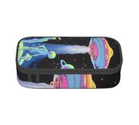 WJDWNDLZJ Alien and UFO Print Large Capacity Multifunctional Pen Holder with Full-Page Printing, Durable Oxford Cloth Stationery Bag for Office, and Travel Essentials