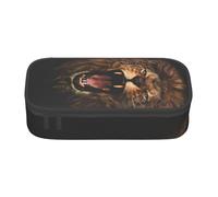 WJDWNDLZJ Angry Roaring Lion Print Large Capacity Multifunctional Pen Holder with Full-Page Printing, Durable Oxford Cloth Stationery Bag for Office, and Travel Essentials