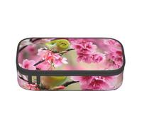 WJDWNDLZJ Bird in Peach Tree Print Large Capacity Multifunctional Pen Holder with Full-Page Printing, Durable Oxford Cloth Stationery Bag for Office, and Travel Essentials