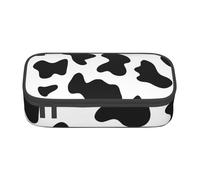 WJDWNDLZJ Black and White Cow Print Print Large Capacity Multifunctional Pen Holder with Full-Page Printing, Durable Oxford Cloth Stationery Bag for Office, and Travel Essentials