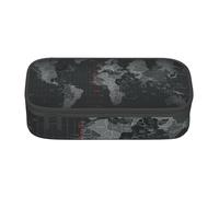 WJDWNDLZJ Black World Map Print Large Capacity Multifunctional Pen Holder with Full-Page Printing, Durable Oxford Cloth Stationery Bag for Office, and Travel Essentials