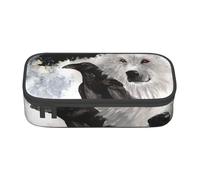 WJDWNDLZJ Crow and White Wolf Print Large Capacity Multifunctional Pen Holder with Full-Page Printing, Durable Oxford Cloth Stationery Bag for Office, and Travel Essentials