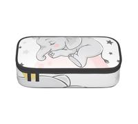 WJDWNDLZJ Cute Baby Elephant Sleeping Pink Moon Print Large Capacity Multifunctional Pen Holder with Full-Page Printing, Durable Oxford Cloth Stationery Bag for Office, and Travel Essentials
