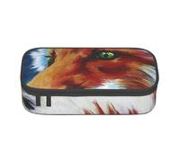 WJDWNDLZJ Fox Painted Art Print Large Capacity Multifunctional Pen Holder with Full-Page Printing, Durable Oxford Cloth Stationery Bag for Office, and Travel Essentials