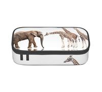 WJDWNDLZJ Giraffe and Elephant Print Large Capacity Multifunctional Pen Holder with Full-Page Printing, Durable Oxford Cloth Stationery Bag for Office, and Travel Essentials