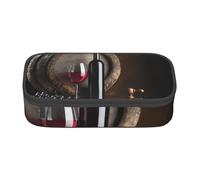 WJDWNDLZJ Grape Black and Red Wine Glass Print Large Capacity Multifunctional Pen Holder with Full-Page Printing, Durable Oxford Cloth Stationery Bag for Office, and Travel Essentials