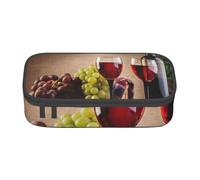 WJDWNDLZJ Grapes and Red Wine Print Large Capacity Multifunctional Pen Holder with Full-Page Printing, Durable Oxford Cloth Stationery Bag for Office, and Travel Essentials