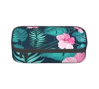 WJDWNDLZJ Hawaii Pink Flower Print Large Capacity Multifunctional Pen Holder with Full-Page Printing, Durable Oxford Cloth Stationery Bag for Office, and Travel Essentials