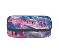 WJDWNDLZJ Howling Wolf Print Large Capacity Multifunctional Pen Holder with Full-Page Printing, Durable Oxford Cloth Stationery Bag for Office, and Travel Essentials