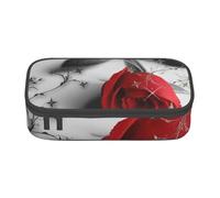 WJDWNDLZJ Red Rose Print Large Capacity Multifunctional Pen Holder with Full-Page Printing, Durable Oxford Cloth Stationery Bag for Office, and Travel Essentials