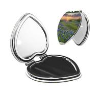 WJDWNDLZJ Texas Bluebonnets Scenery Print Travel Makeup Mirror, 1x/2x Magnification, Compact, Portable For Travel, Teen Girls & Bridesmaid Gifts.Heart Shape